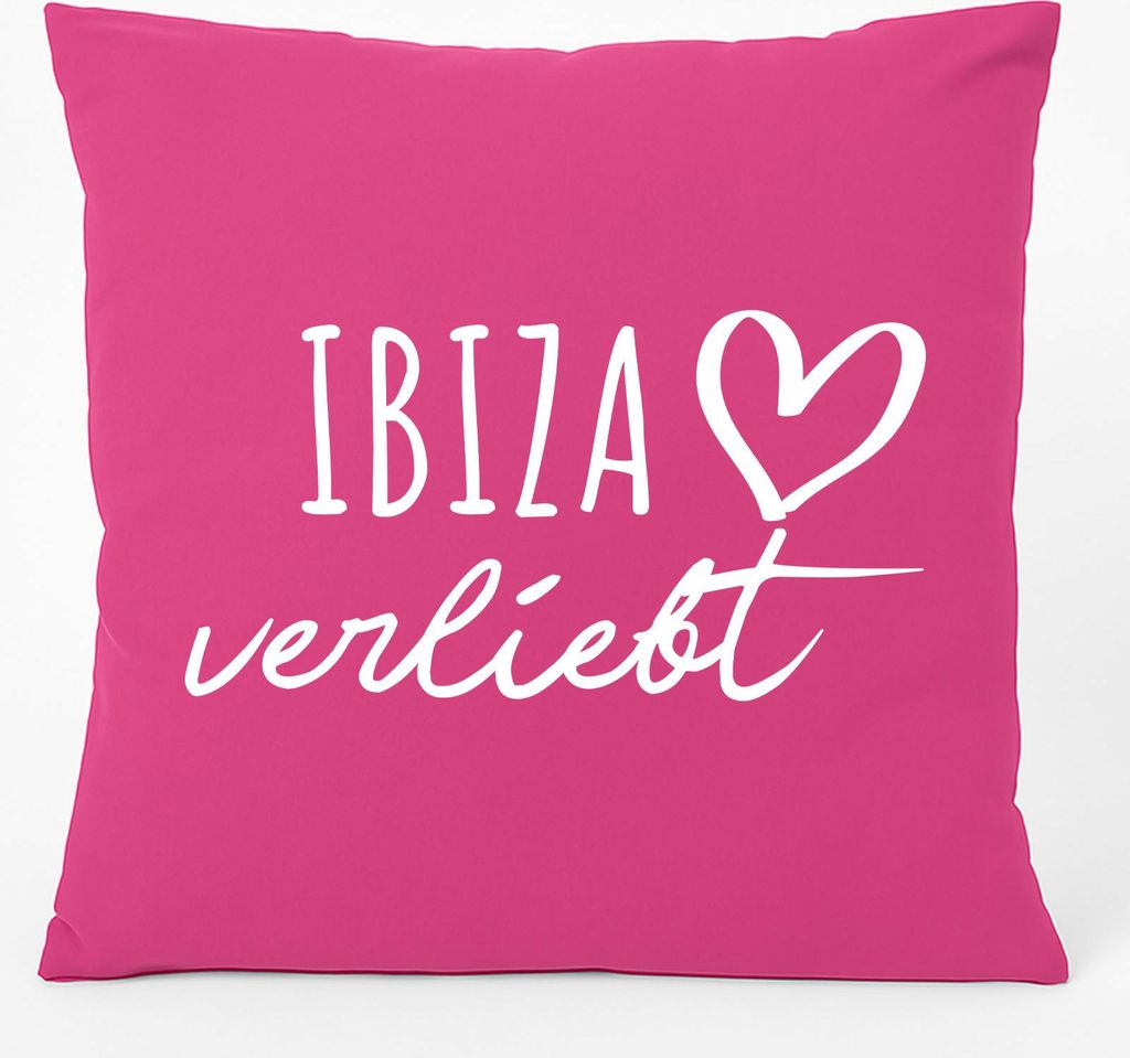 Huuraa Kissen Ibiza verliebt 40x40cm mit Füllung Fuchsia Baumwolle Dekokissen Geschenkidee