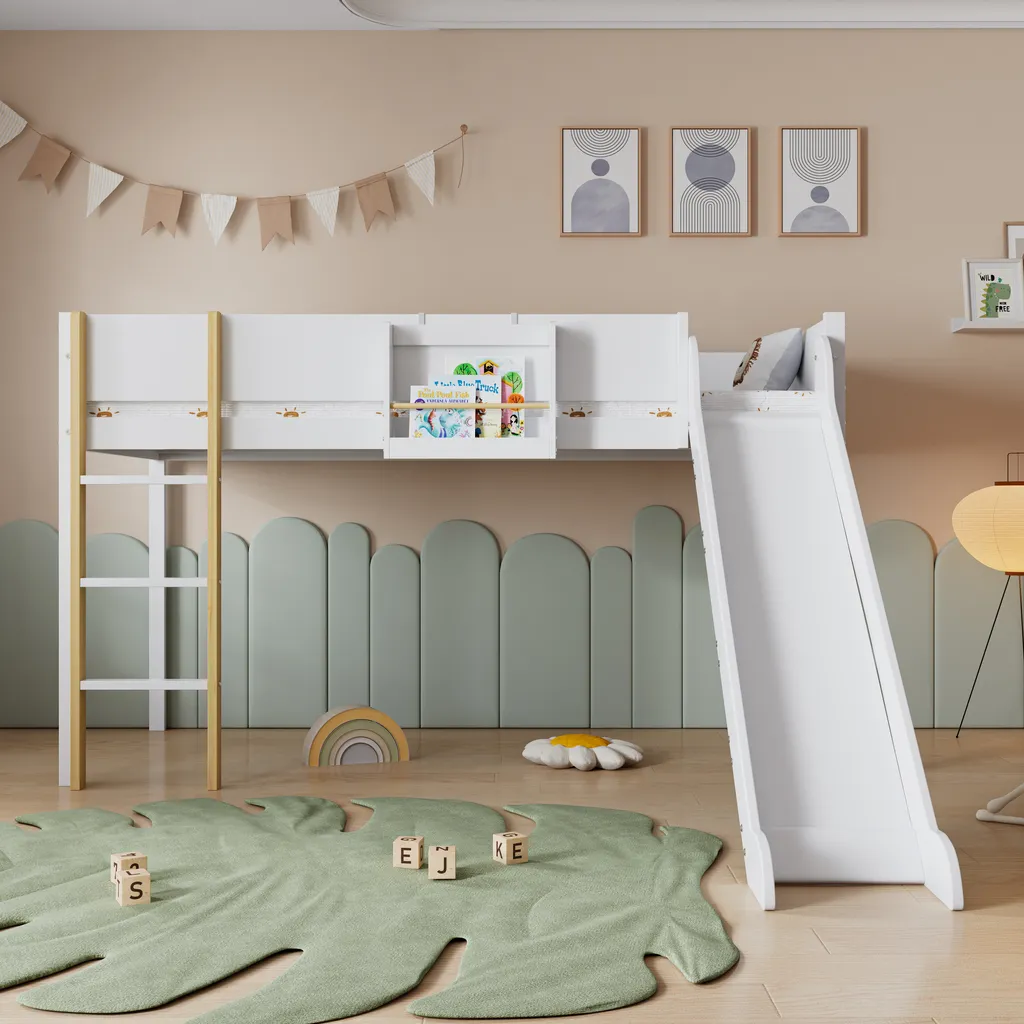 Lit Mezzanine Avec Toboggan 90x200 - Idéal Petite Chambre - OKWISH