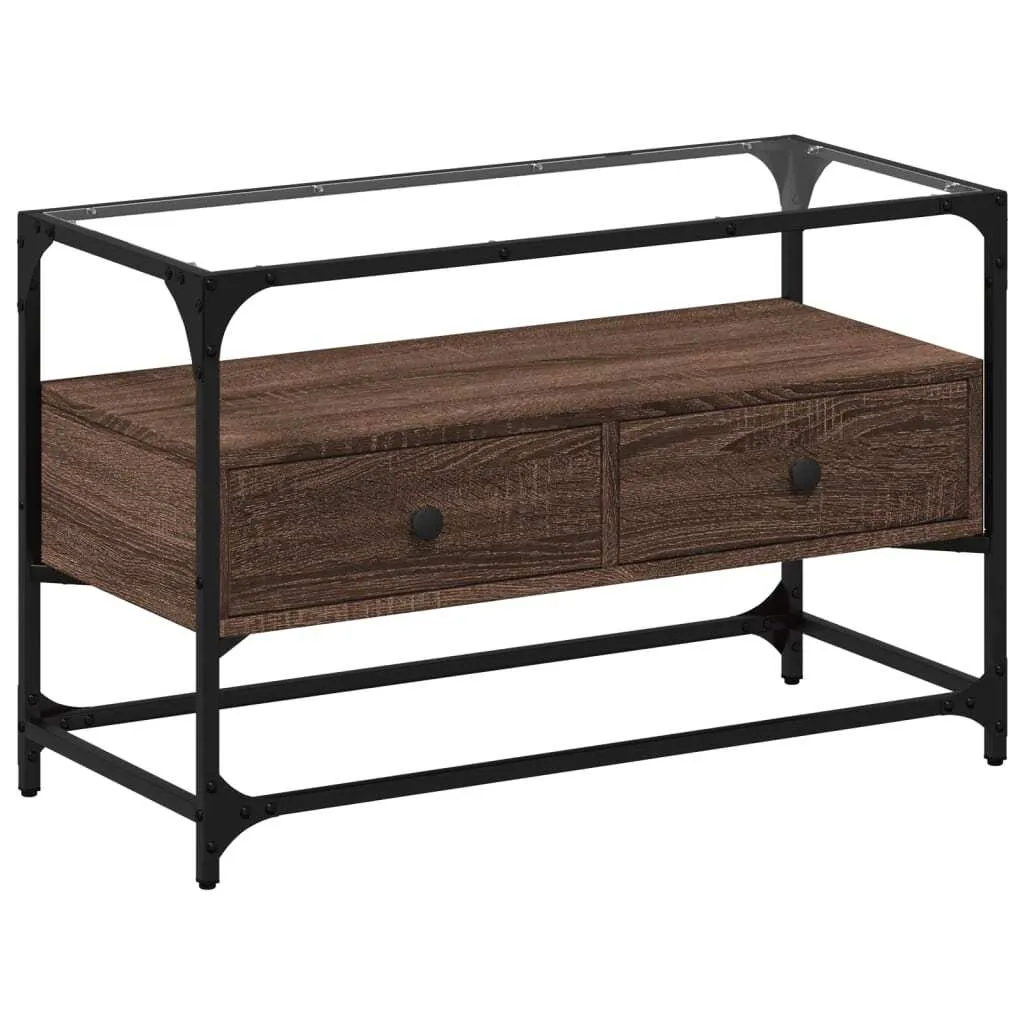 SYFAX™ Mobile TV Piano Vetro Rovere Marrone 80x35x51 Legno Multistrato