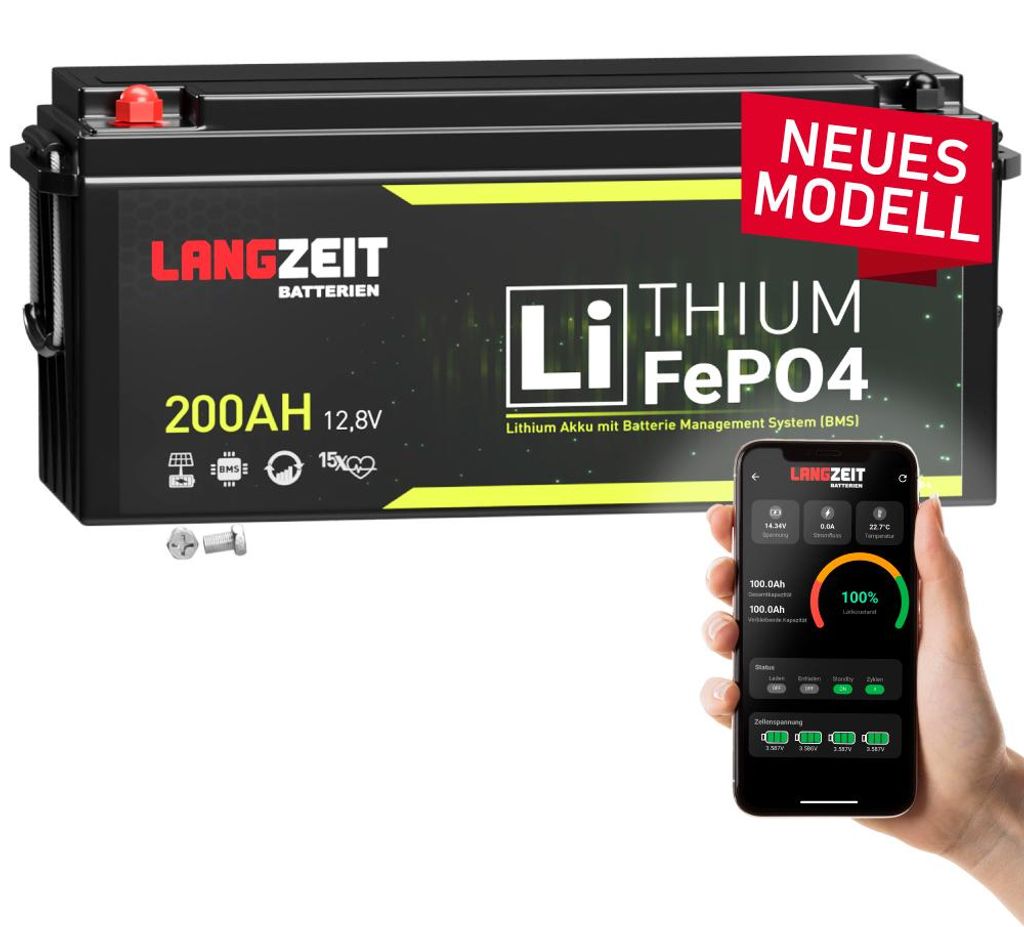 LANGZEIT LiFePO4 200Ah 12V Bluetooth Lithium Batterie Produktbild 