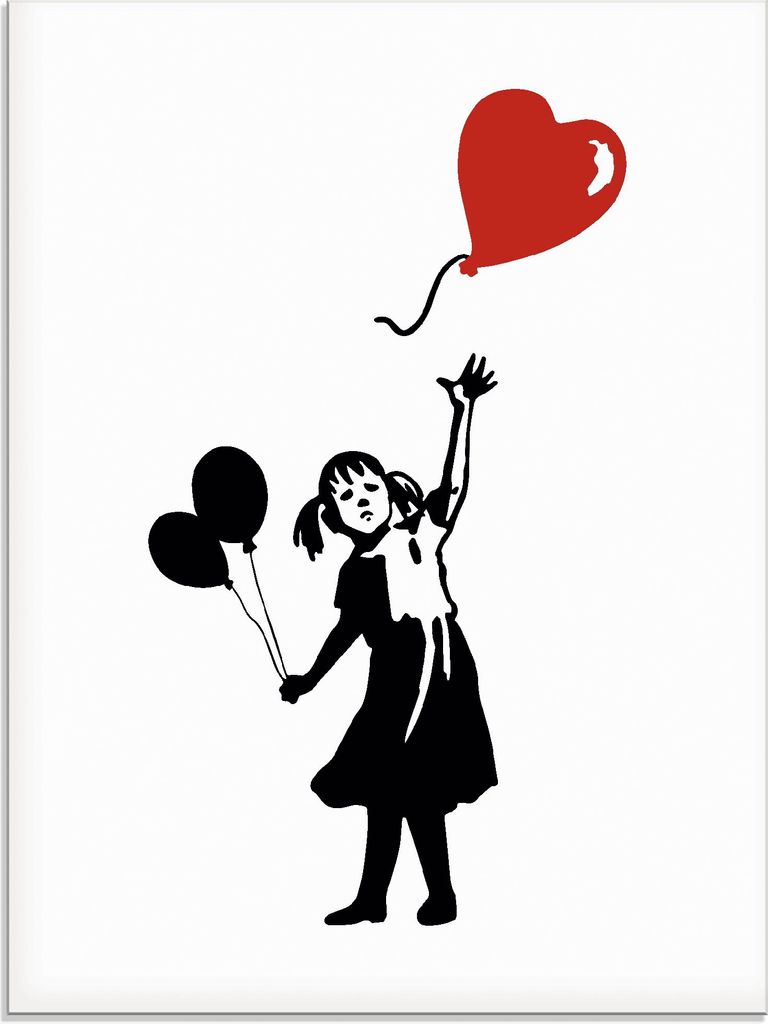 ARTland Glasbild Silhouette Mädchen Ballon Herz Größe: 60x80 cm