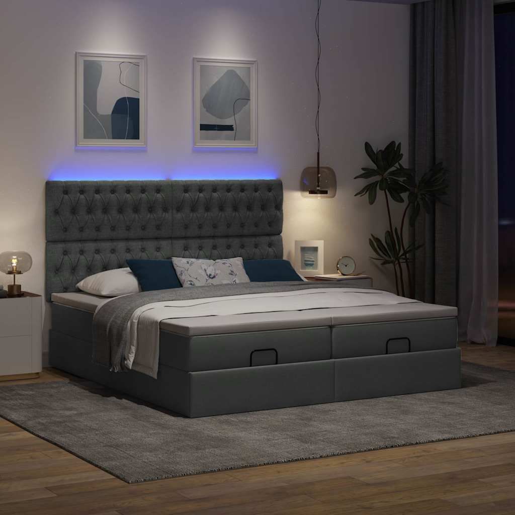 Maison Exclusive - Ottoman-Bett mit Matratzen & LEDs Dunkelgrau 180x200 cm Stoff