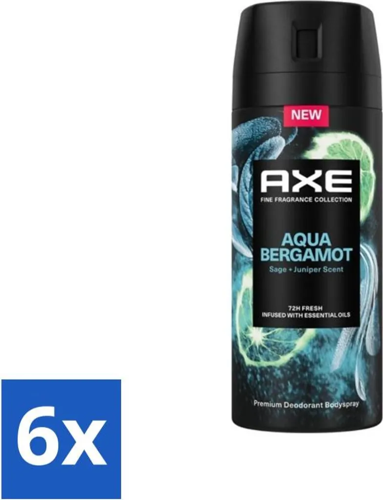 Déodorant Axe Aqua Bergamote 150 ml Pack de 6 pour Fraîcheur Intense