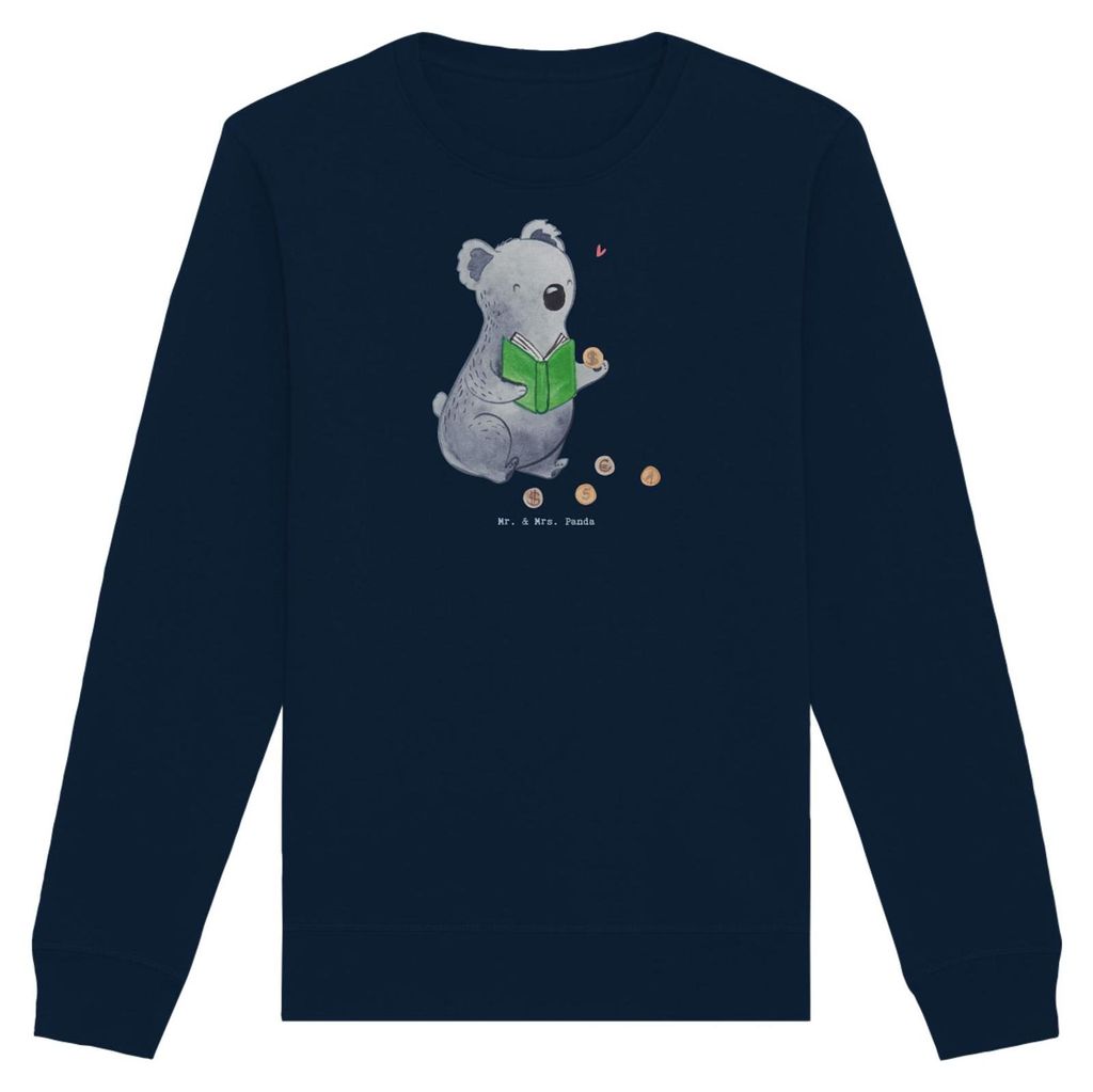 Mr. & Mrs. Panda Organic Sweatshirt Koala Münzen sammeln Größe S - French Navy - Geschenk, Bio Baumwoll Pullover, Pulli, Numismatik, aus Aller Welt