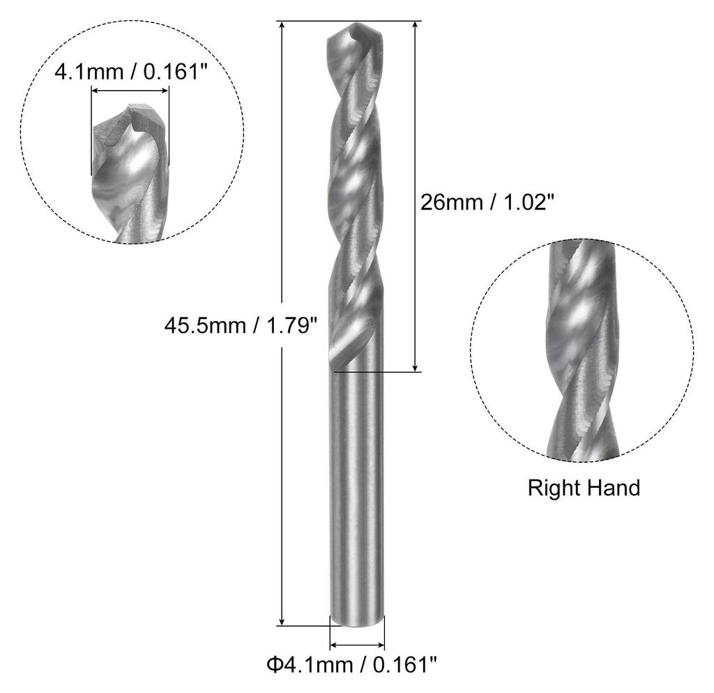 Massiver Hartmetall-Bohrer, 4,1 mm (0,161") YG6X/C3 Mikrokorn-Hartmetall-Spiralbohrer mit geradem Schaft zum Bohren von Edelstahl, Aluminium, Metal...