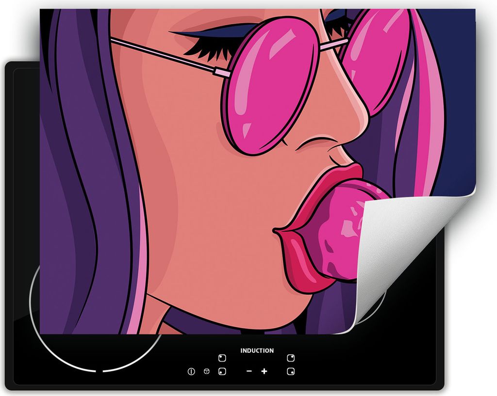 DarHaus Herdabdeckplatte 70x52 cm Anti Rutsch Matte Aufrollbar, pop art. - Frau