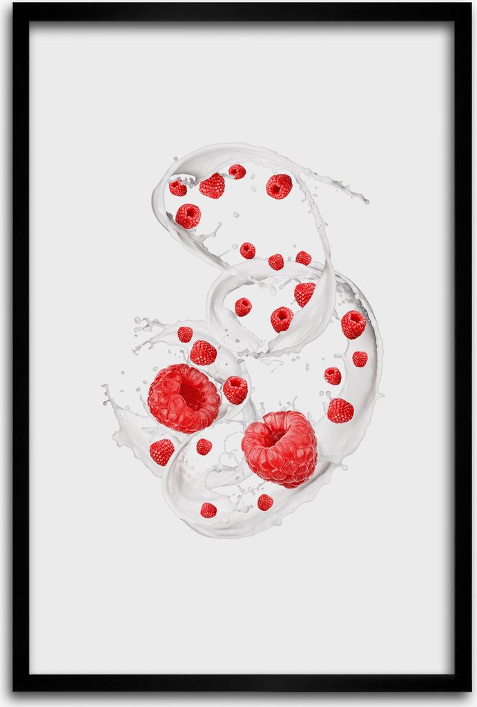 Bild - Bilderrahmen - 40 cm x 60 cm - MDF - Rahmen - Wandkunst - Milch und Himbeeren