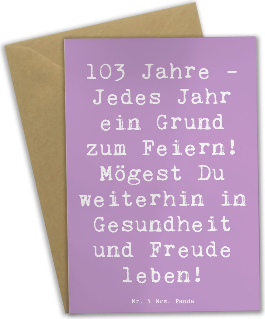 Mr. & Mrs. Panda Beileidskarte Spruch 103. Geburtstag - Lavendeltraum - Geschenk, Grußkarten, Happy Birthday, lebensjubiläum, weihnachtskarten, u...