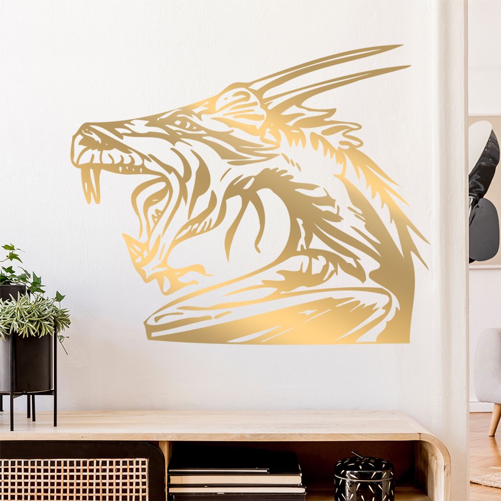Drachen Kopf Wandtattoo in 6 Größen - Wandaufkleber Wall Sticker - Dekoration, Küche, Wohnzimmer, Schlafzimmer, Badezimmer