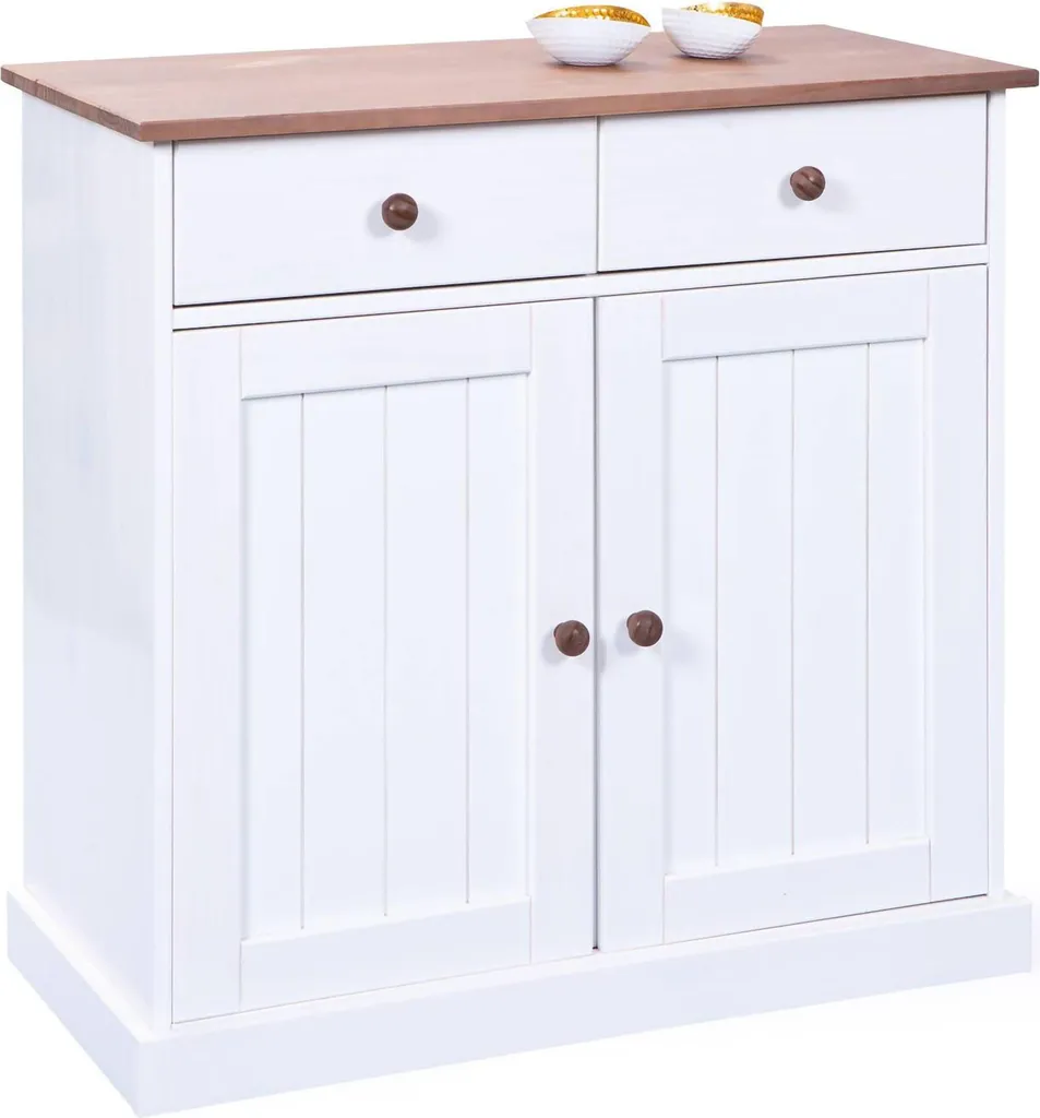 Buffet Buja 90x45x86h cm Blanc avec 2 Tiroirs - Meuble de Rangement Chic