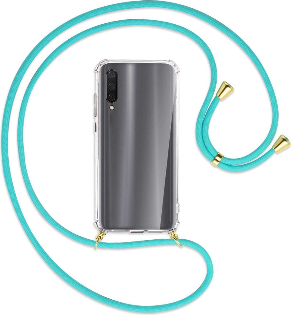 Handykette Backcover-Schutzhülle mit Band (Metall goldfarben) für Xiaomi Mi 9 Lite / CC9 - türkis