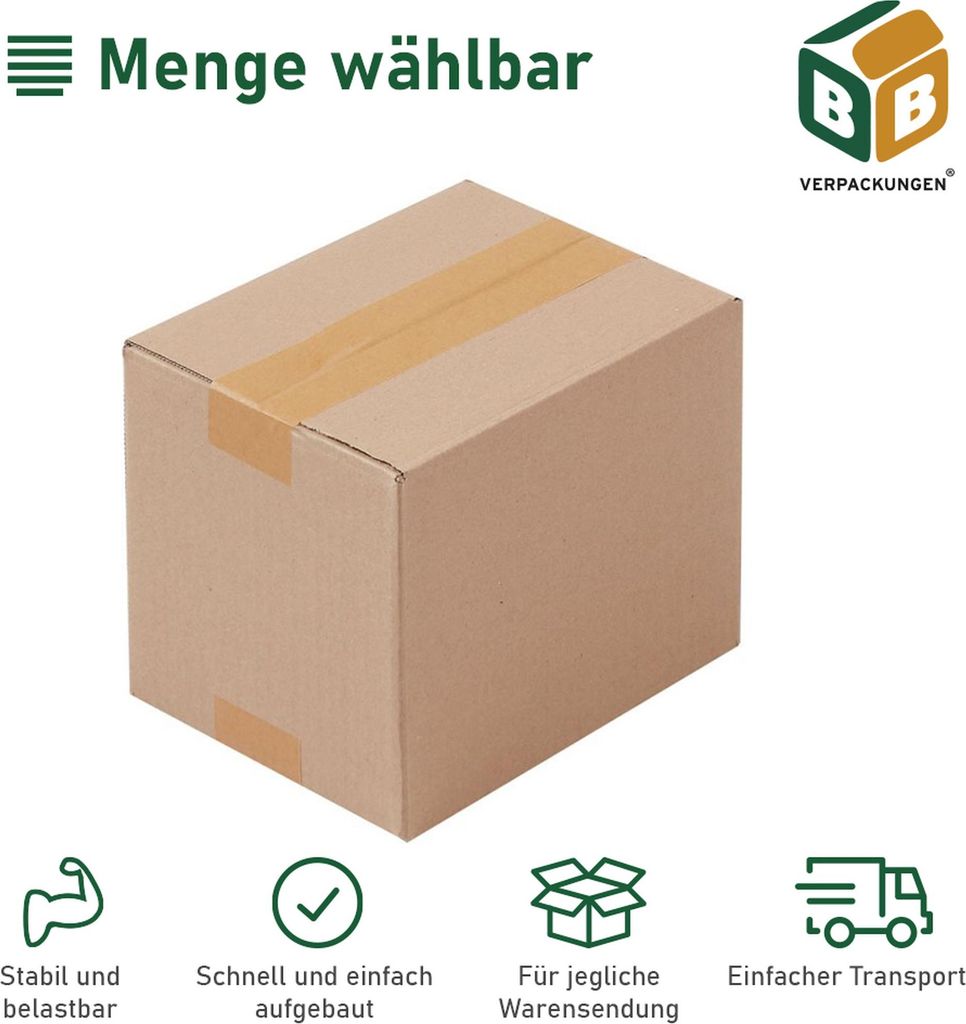 200 x Faltkarton (190 x 150 x 140 mm) stabil 1-wellig Produktbild 