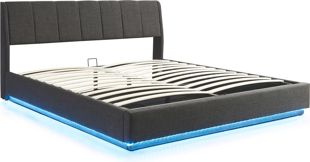 LED Polsterbett 'Tröstiar' mit Bettkasten Leinen 180 x 200 Produktbild 