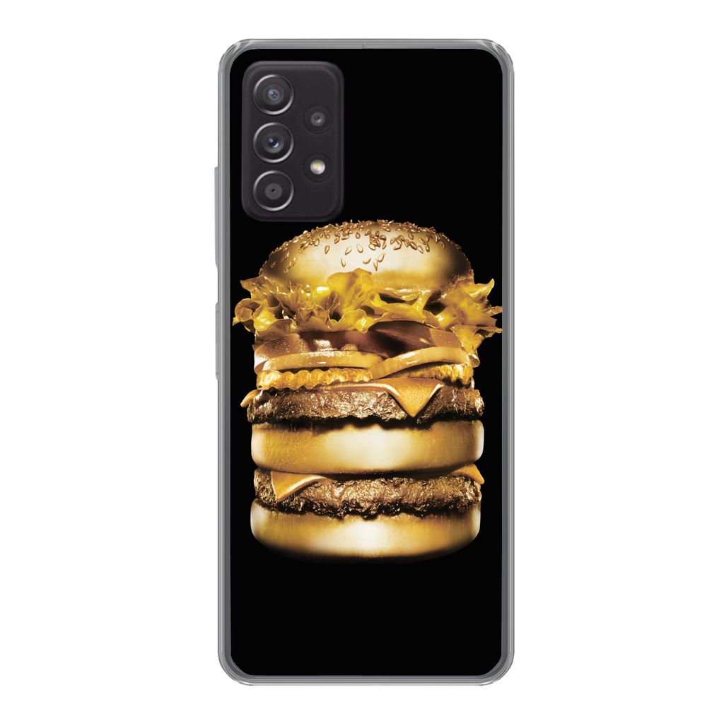 MuchoWow Handyhülle Schutzhülle Hülle für Samsung Galaxy A53 5G Goldener Hamburger auf schwarzem Hintergrund. Silikon Softcase Handy Hülle -...