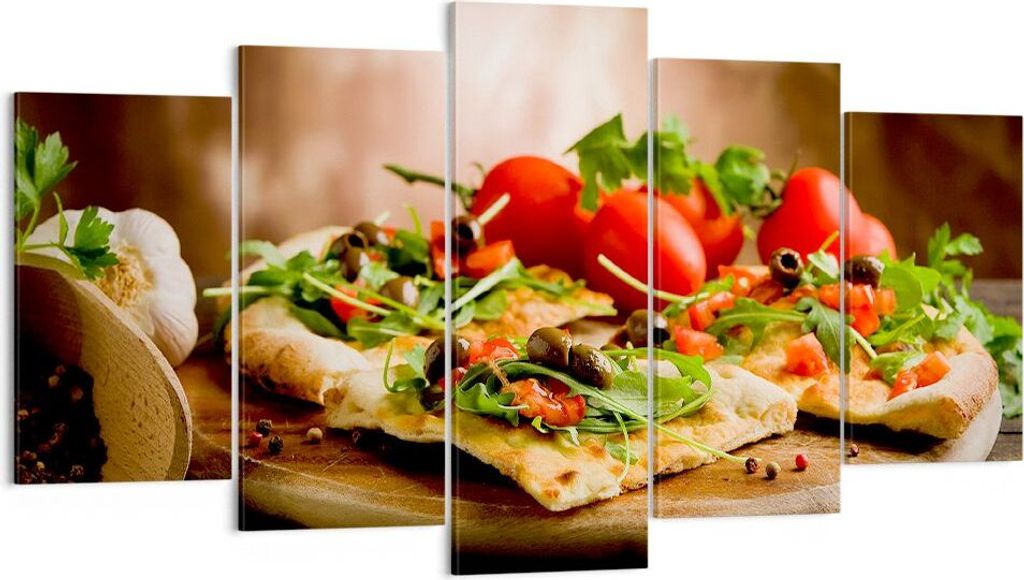 Bild auf Leinwand - Leinwandbild - Pizza Vegetarier Italien Essen - 160x85cm - Wand Bild - Wanddeko - Leinwanddruck - Bilder - Kunstdruck - Wanddek...