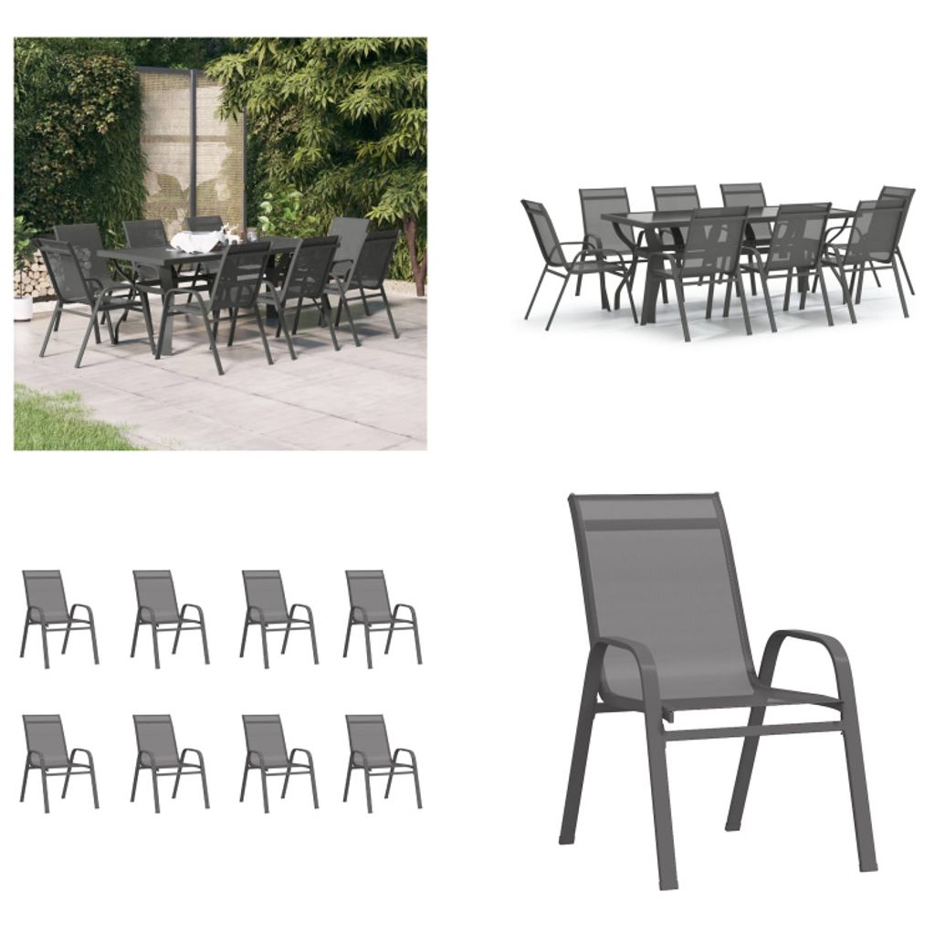 vidaXL 9 tlg. Garten Essgruppe Grau und Schwarz - Garten Essgruppe - Garten Essgruppen - Essgruppe Terrasse - Outdoor Essgruppe