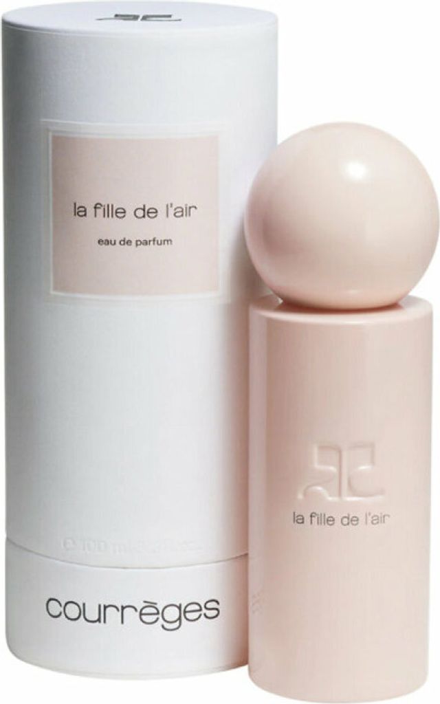 A perfume bottle and its packaging are displayed against a white background.
