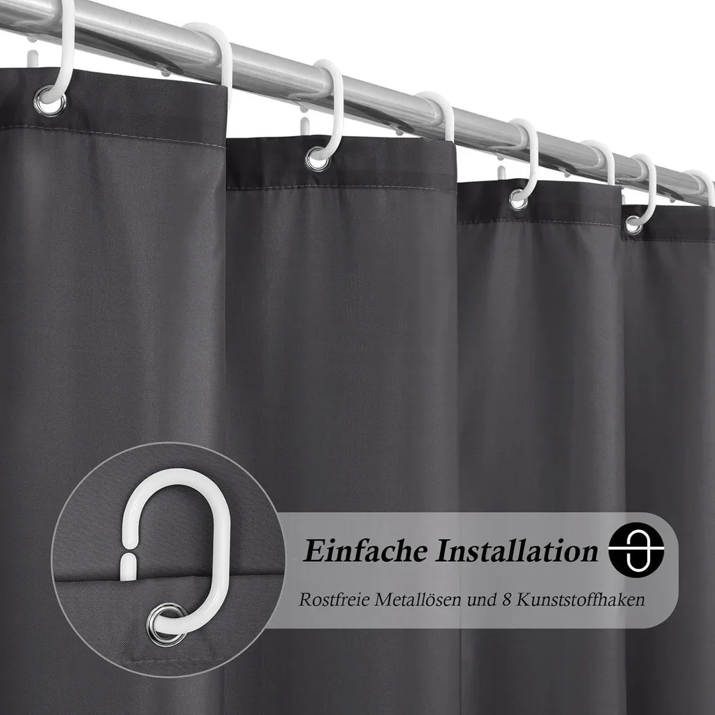 Rideau de douche 120x200 cm Gris idéal pour optimiser l'espace d'eau