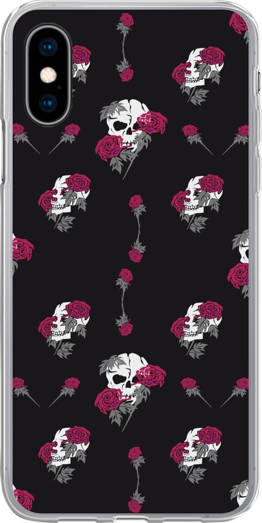 MuchoWow Handyhülle Schutzhülle Hülle für Telefoonhoesje iPhone X Mädchen - Totenkopf - Rosen - Muster - Mädchen - Kinder - Kinder - Mädch...