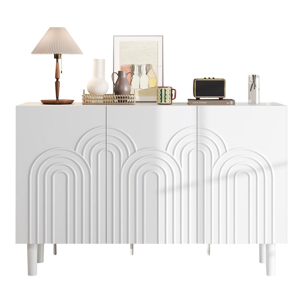 Sideboard mit Verstellbarer Trennwand Große Aufbewahrungsschrank Wohnzimmerschrank 120*38,5*79cm Weiß