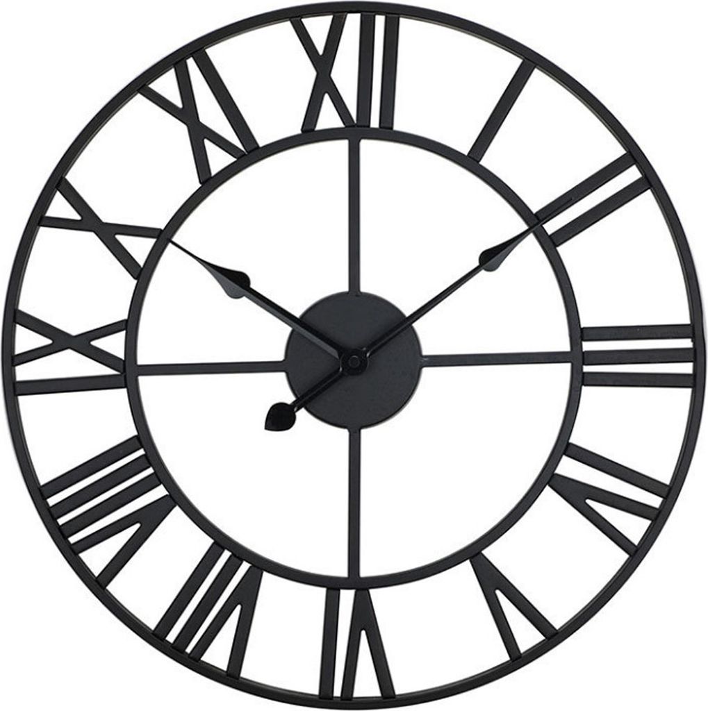 MODFU Große Metall Wanduhr 50 cm Vintage-Wanduhr Leise Römischen Ziffern Schwarz