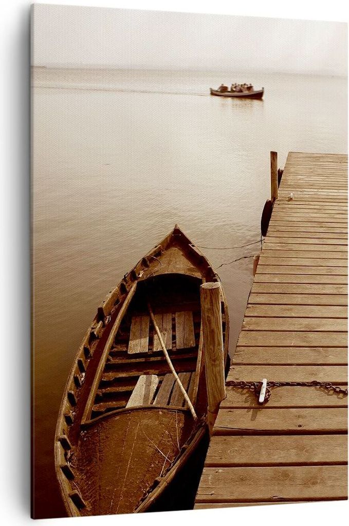 Bild auf Leinwand - Leinwandbild - Einteilig - Brücke Boot Sepia - 70x100cm - Wand Bild - Wanddeko - Wandbilder - Leinwanddruck - Wanddekoration -...