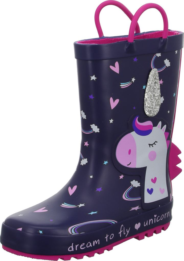 Sneakers Kinder-Gummistiefel Einhorn Dream To Fly Navy-Blau-Mehrfarbig, Farbe:blau, EU Größe:35