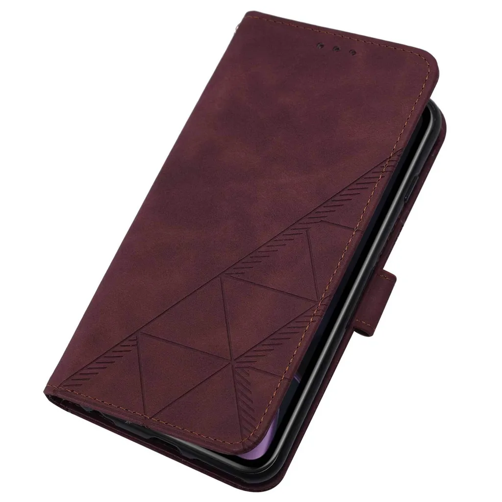 Custodia in pelle flip per iPhone XR con design a portafoglio e goffratura, porta carte e supporto rosso - 5