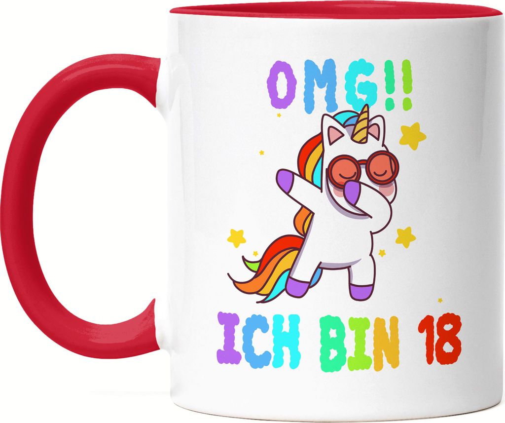OMG! Ich Bin 18 Tasse Rot Unicorn Einhorn Dap Lustig Geschenkidee zum 18. Geburtstag