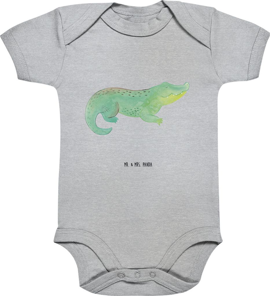 Mr. & Mrs. Panda babykleidung body Krokodil 3. - 6. Monat - Heather Grey - Geschenk, Meer, kurzarm strampler, Lieblingsmensch, Baby, Krokodile, Ein...