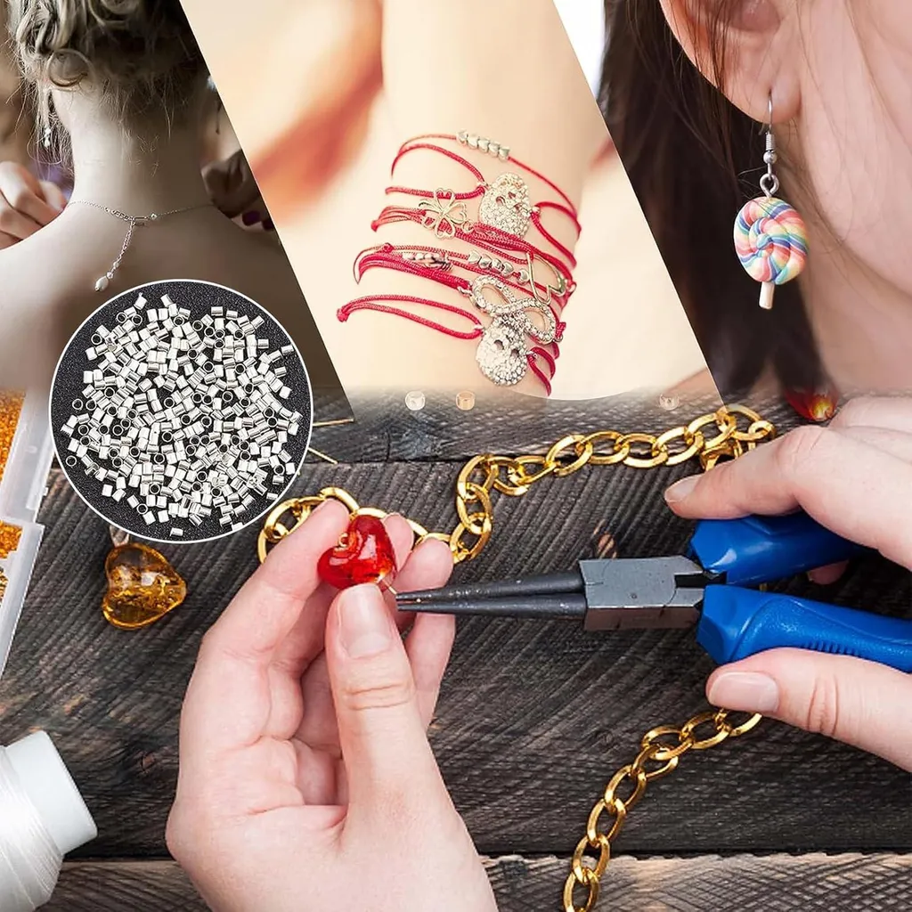 Lot de perles à écraser pour bijoux avec pince à sertir et pincette