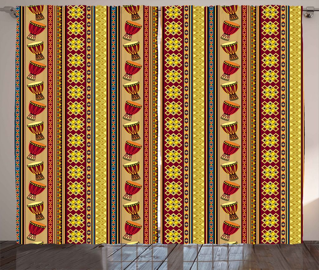 ABAKUHAUS afrikanisch Rustikaler Vorhang, Stammes-abstrakte Zahlen, Wohnzimmer Universalband Gardinen mit Schlaufen und Haken, 280 x 225 cm, Mehrfa...