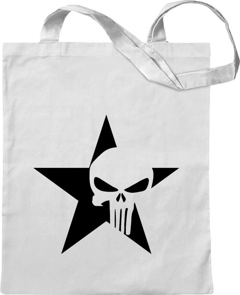 Kiwistar - Baumwolltasche - weiss - US Punisher Stern Star - Tragetasche Stoffbeutel Umhängetasche Langer Henkel