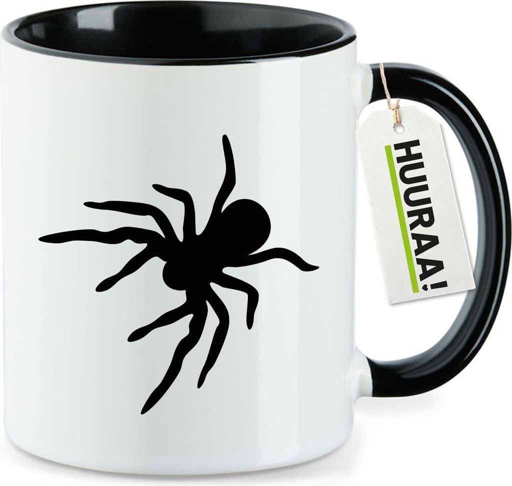 Huuraa Kaffeetasse Spinne Silhouette 330ml Schwarz Keramik Kaffeebecher Geschenkidee