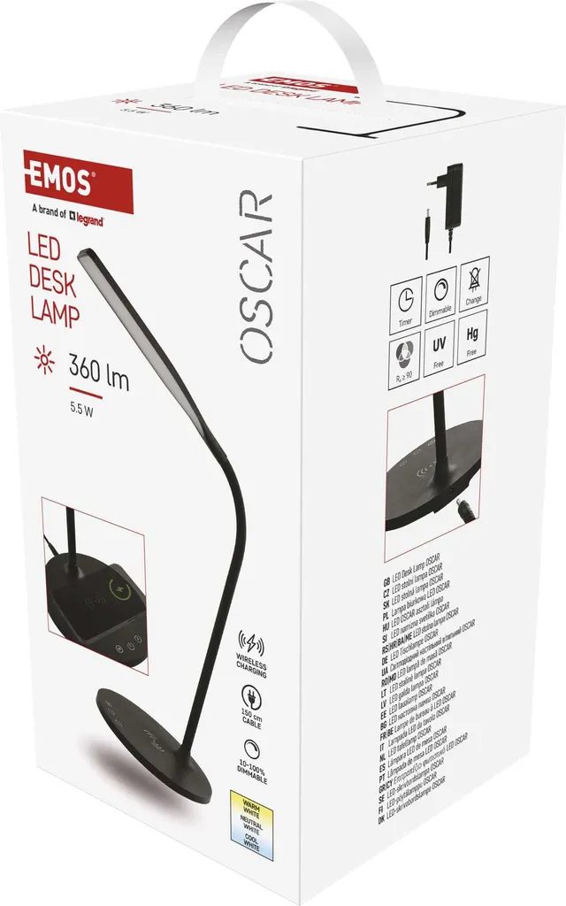 Lampada LED EMOS OSCAR 5.5W Nera | Ricarica Wireless e CRI 90+ | EMOS Z7637B - 14