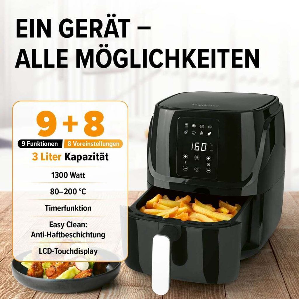 MAXXMEE Heißluft-Fritteuse Digital 3L Kombination Produktbild 2