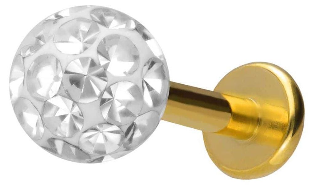 Ohrpiercing, Nasenpiercing Titan Labret mit Innengewinde EPOXY-KUGEL Gold Stablänge: 7mm + Stabstärke: 1,6mm + Kugelgröße: 5mm