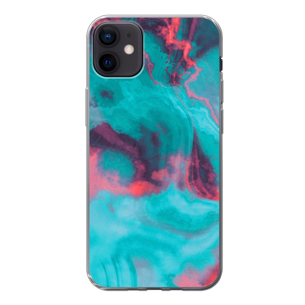 MuchoWow Handyhülle Schutzhülle Hülle für iPhone 12 mini Abstrakt - Neon - Rosa - Blau Silikon Softcase Handy Hülle - Bild - Geburtstag Teen...
