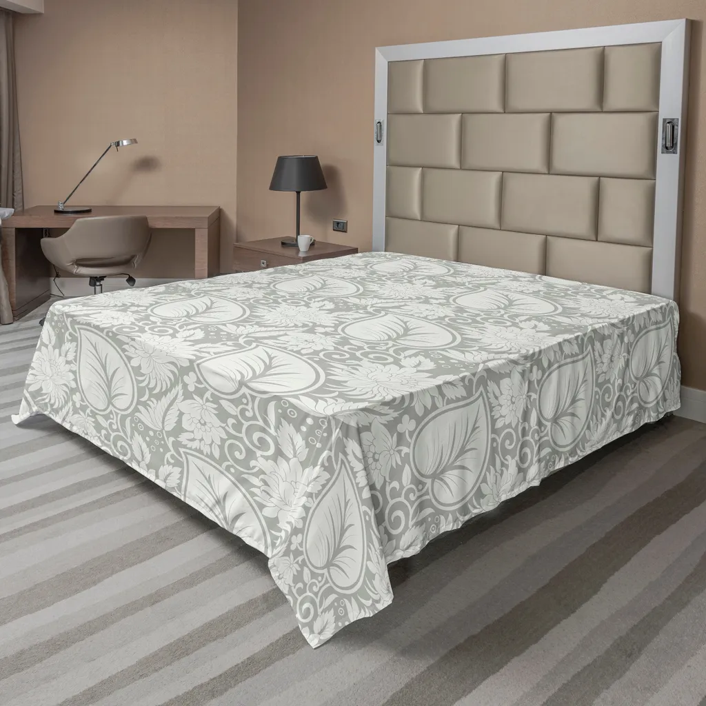 Drap de dessus décoratif gris à motif feuillage rétro pour grand lit