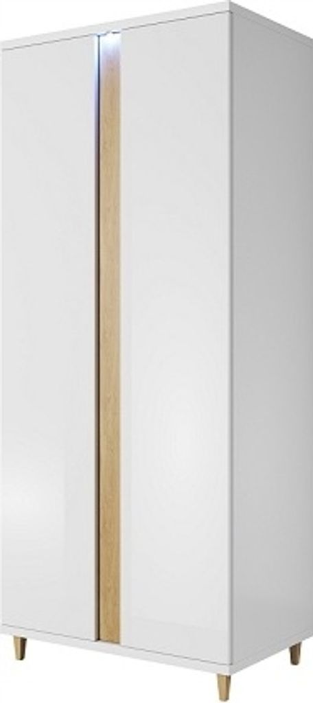 Kleiderschrank 2D MARCO 90 gloss, LED (WEISS/HOLZ)