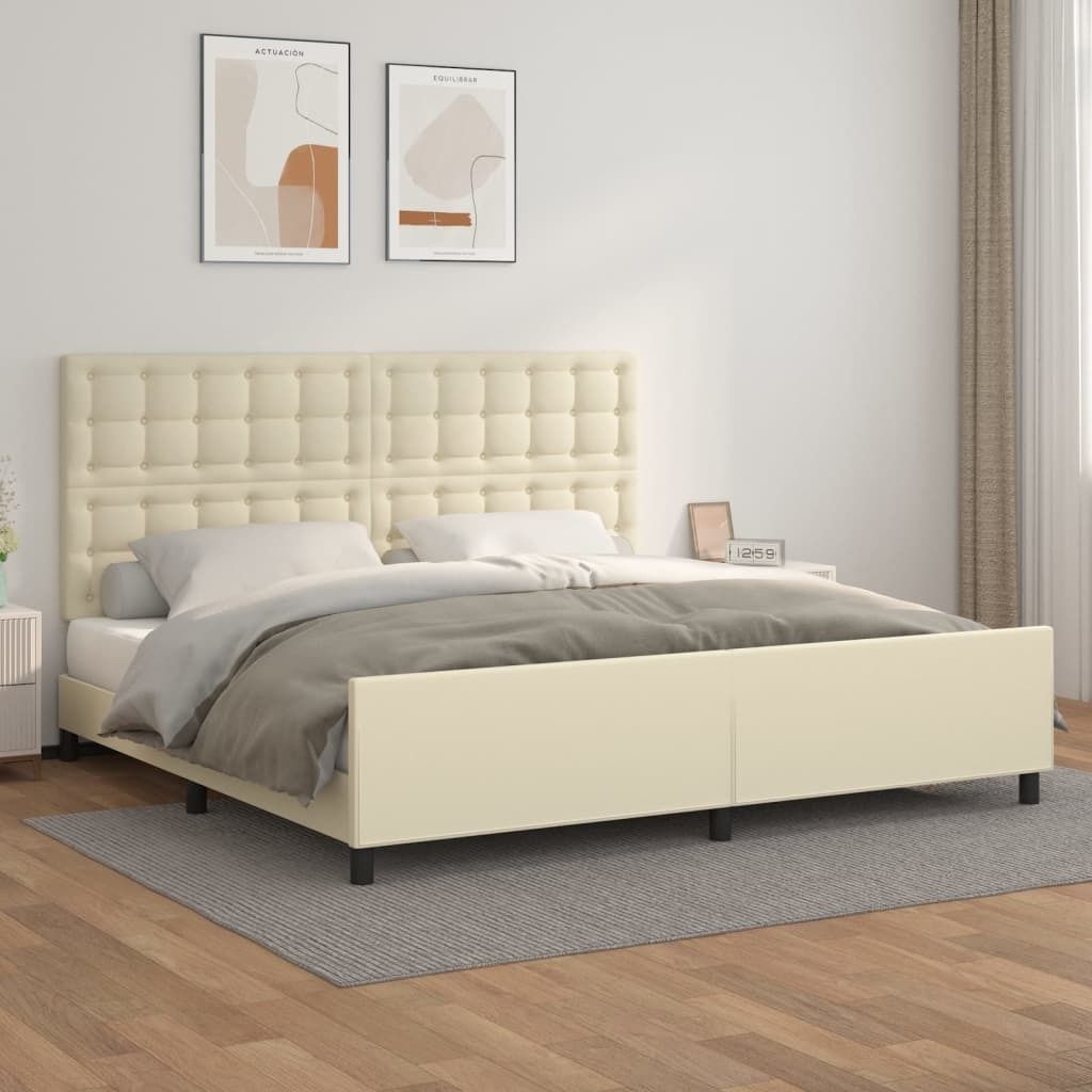 The Living Store Bettgestell mit Kopfteil Creme 200x200 cm Kunstleder