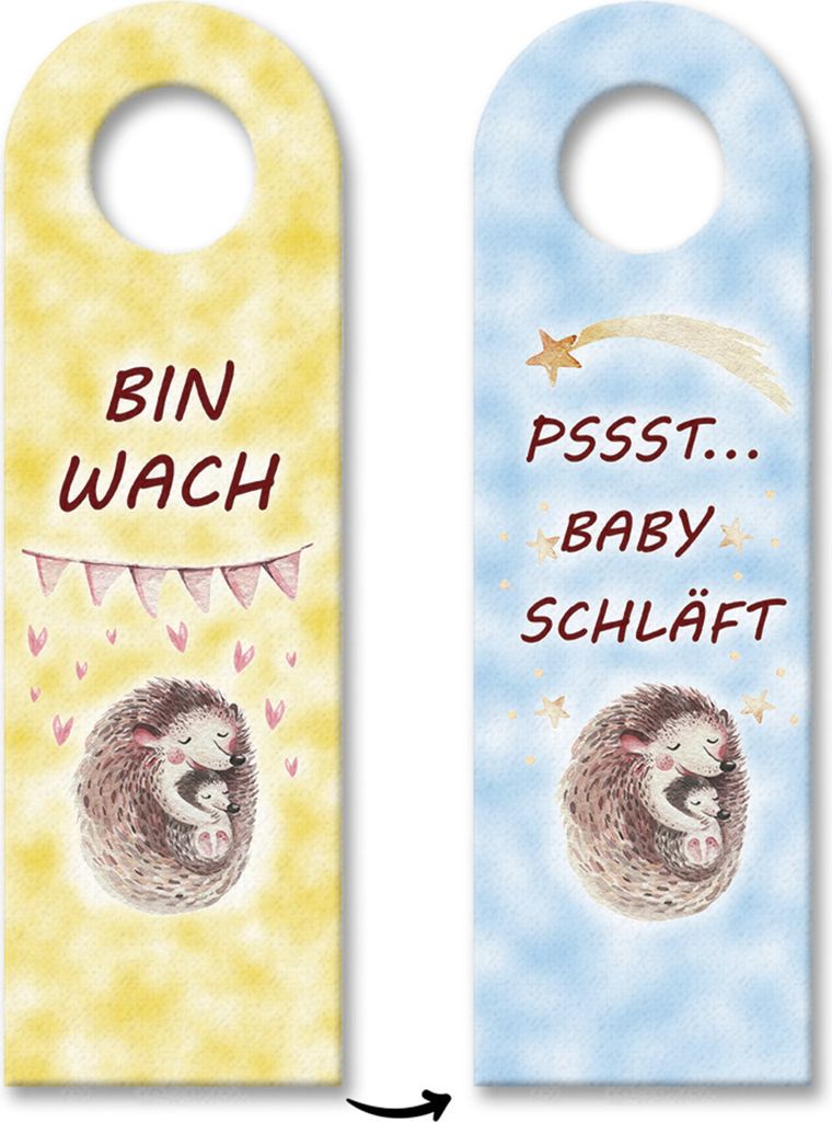 Igel Mama und Baby Türhänger - Baby schläft oder ist wach Warnschild Türschild