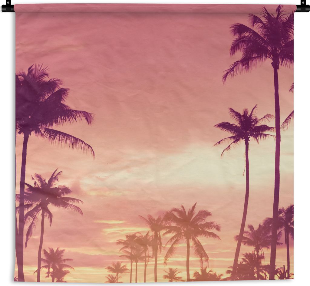 MuchoWow Wandteppich Wandbehang Himmel - Palme - Abend - Natur - Tropisch 90x90 cm Tapisserie Dekoration Wandtuch - Wandaufhänger