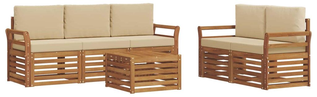 vidaXL Sofagarnituren 6 pcs Natur und Beige Massivholz Akazie