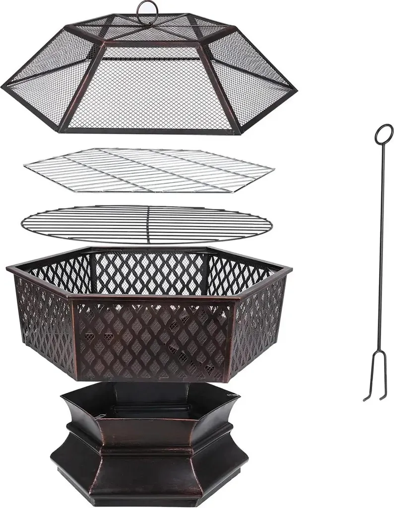 Barbecue de jardin hexagonal 66 cm laiton, résistant et simple à monter