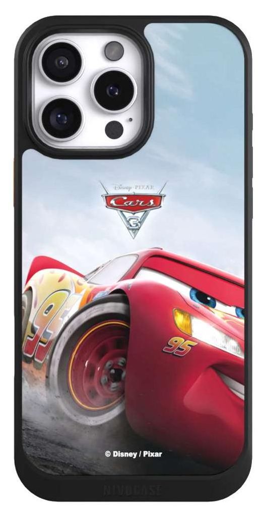 NIVOCASE Hülle für Apple iPhone 16 Pro Max Handyhülle NIVOcore Case Schwarz Cars Lightning Mcqueen 95 Offizielles Lizenzprodukt
