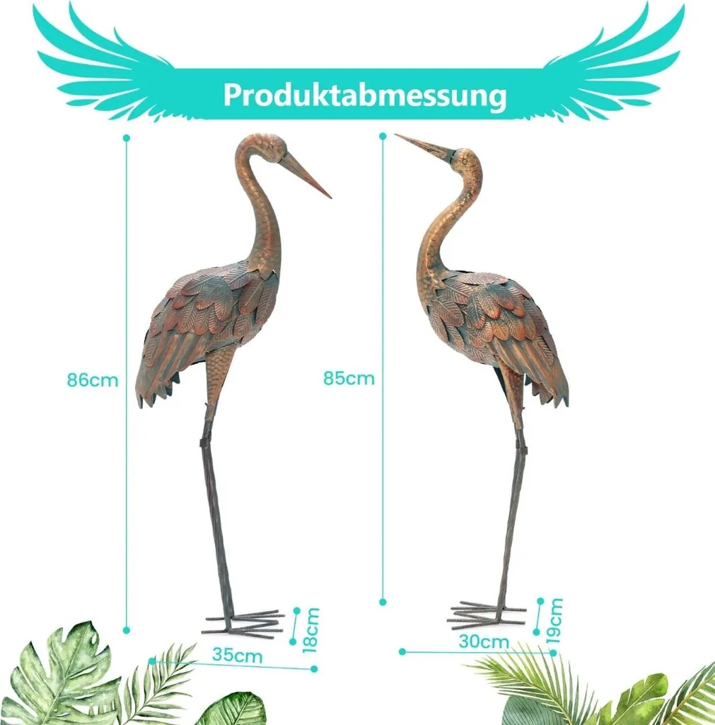 Statue de Jardin Grue en Métal - Set de 2 Sculptures Oiseaux Décoratives - 3
