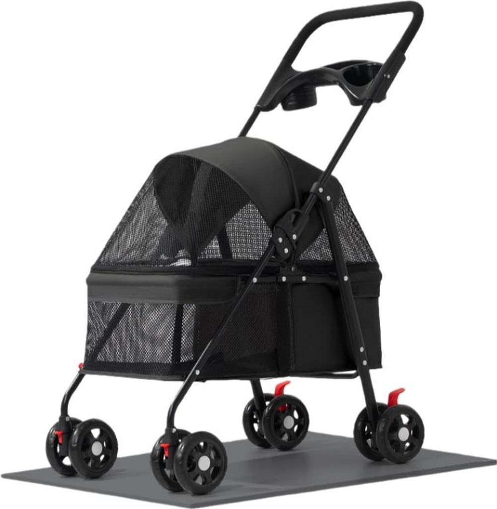 Zimilo Leichter faltbarer Haustierwagen für Hunde & Katzen, Outdoor Buggy, Transportwagen, Metall, ideal für Reisen, Schwarz