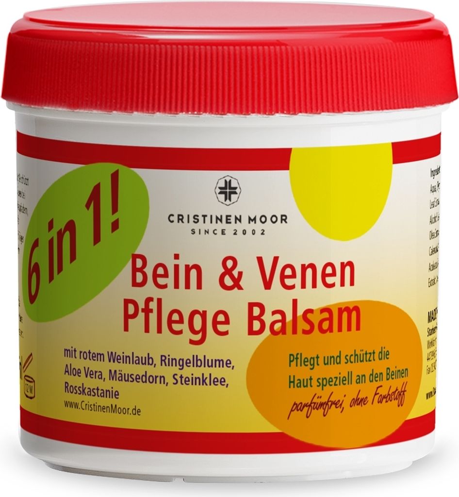 Cristinen Moor Bein & Venenpflege Balsam (6 in 1) (Venensalbe) | 200ml | I Krampfadern I bei unruhigen & schweren Beinen I Venenleiden I Besenreiser