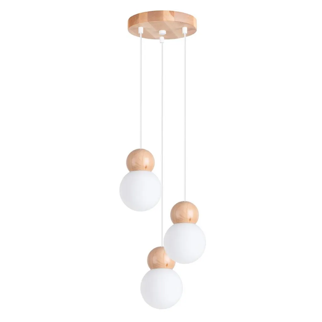 Lampada Sospensione 3 Luci PEKKA Sollux | Bianco Vetro Legno G9 LED